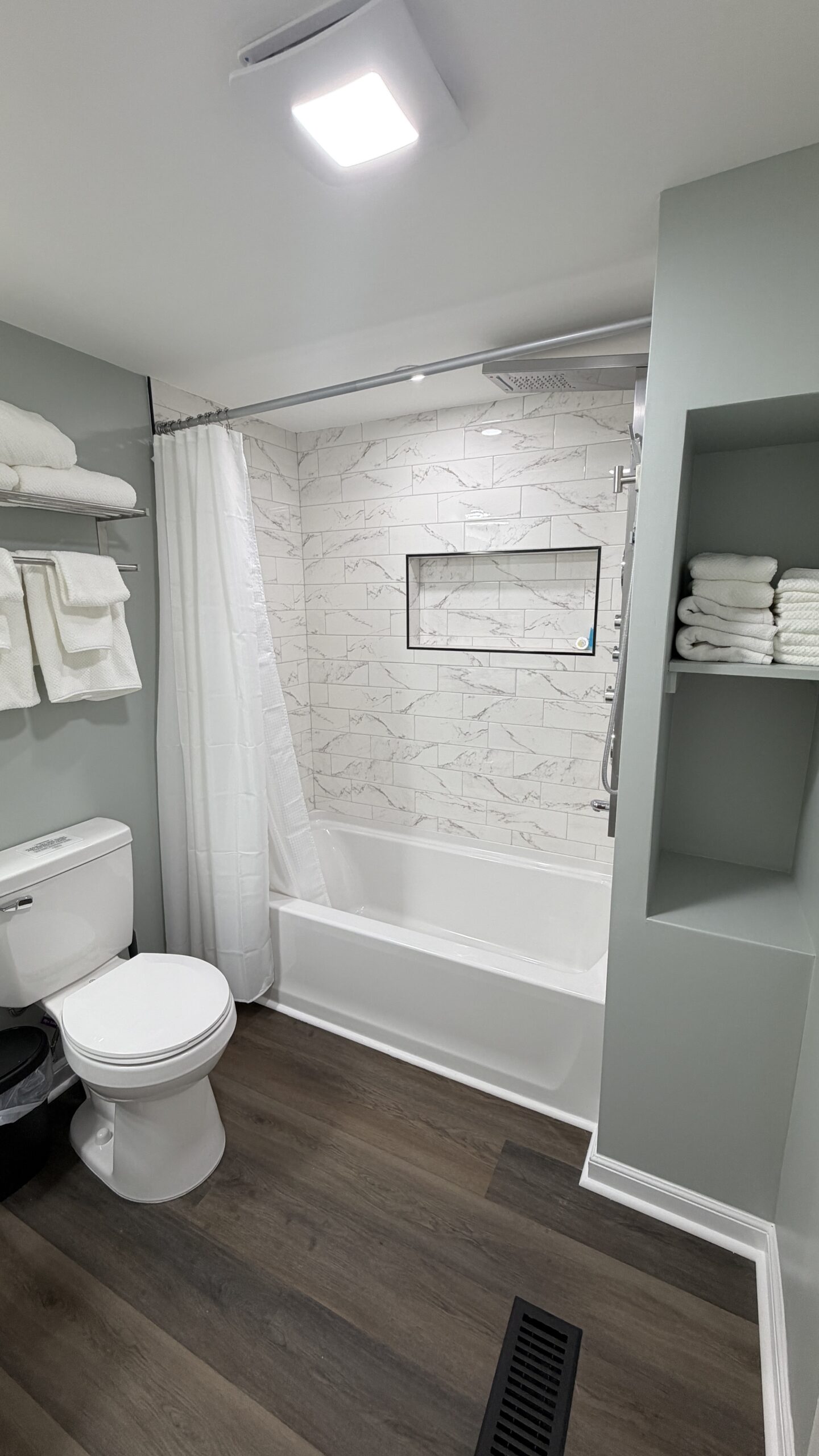 Beautiful remodeled bathroom with shower tower