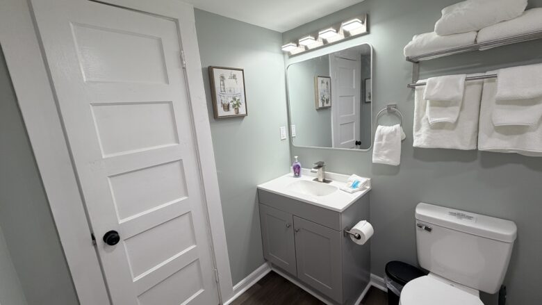 Remodeled bathroom (door shown goes to back bedroom)